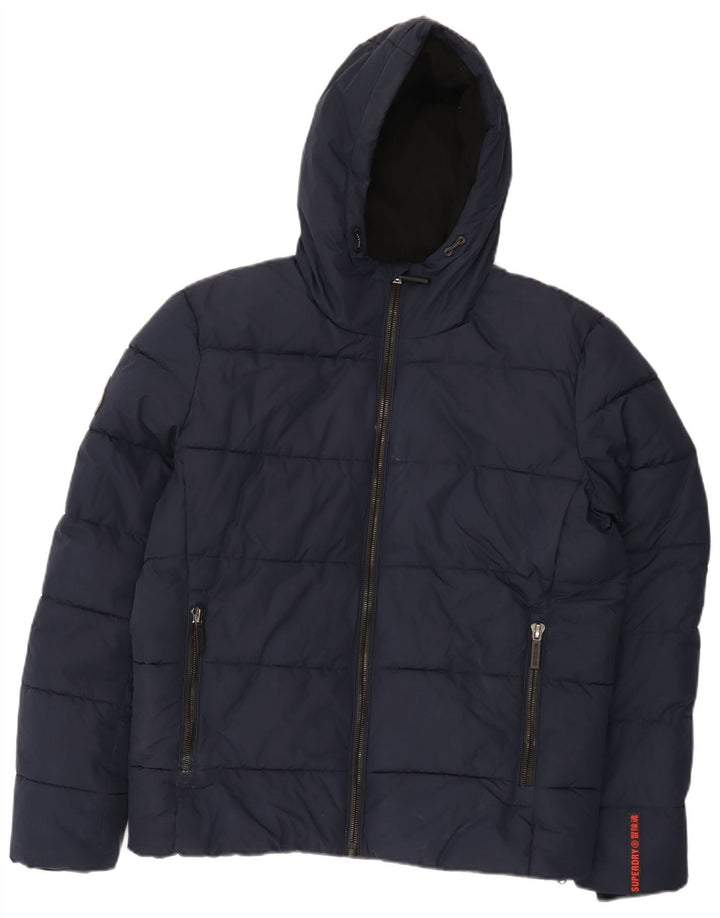 Męska ocieplana kurtka z kapturem Superdry UK 38, średni granatowy poliester