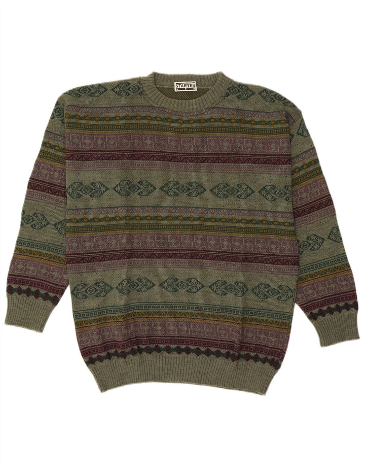 Starter Męski sweter z okrągłym dekoltem XL, zielona, geometryczna wełna