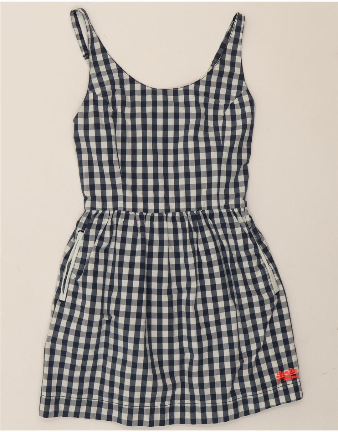 Damska sukienka Sundress Superdry UK 10, mała, granatowa, bawełniana w kratkę