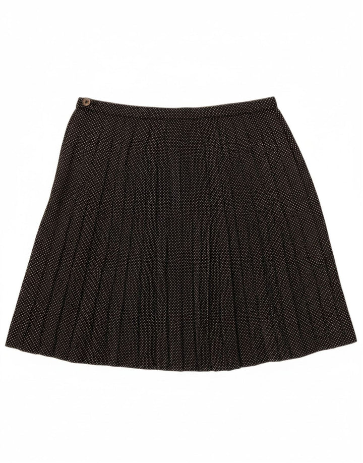 BENETTON Womens Pleated A-Line Skirt IT 44 Medium W28  Black Spotted