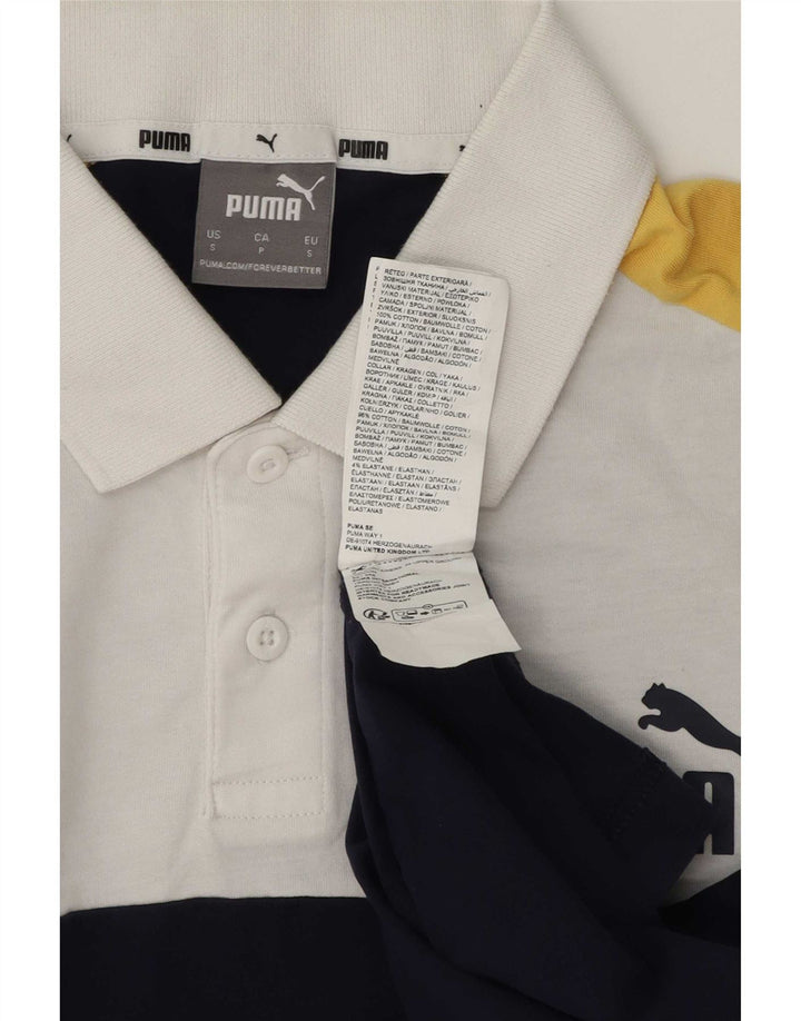Męska koszulka polo Puma, mała, biała, bawełniana w bloki kolorów
