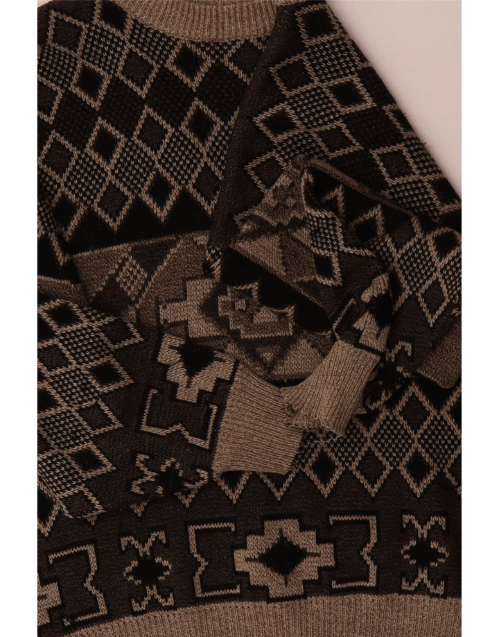 Męski sweter z okrągłym dekoltem w stylu vintage, XL, brązowy Fair Isle