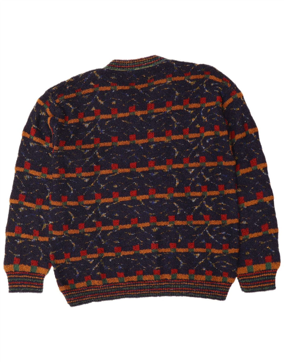 VINTAGE Męski sweter z dekoltem w kształcie litery V XL Granatowy, geometryczny wełniany