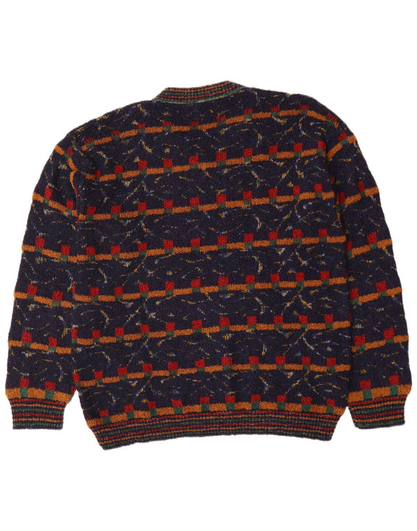 VINTAGE Męski sweter z dekoltem w kształcie litery V XL Granatowy, geometryczny wełniany