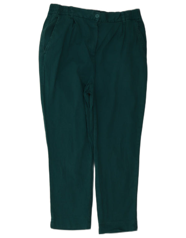 Benetton Womens Cropped Trousers UK 12 Medium W32 L25 Green Cotton