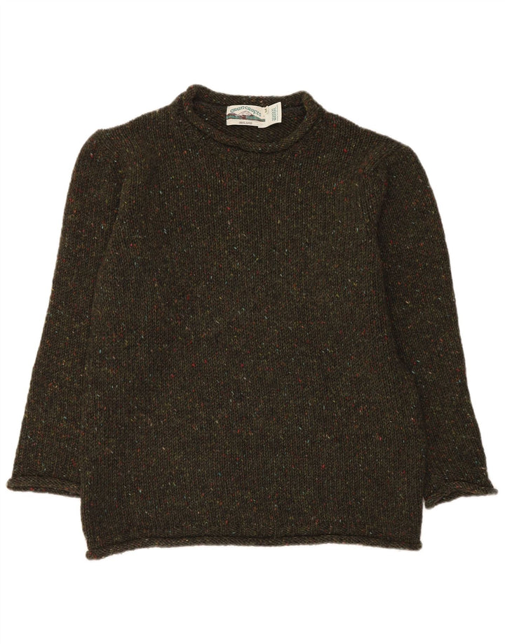 Aran Crafts Męski sweter z dekoltem w łódkę, średnia wełna w kolorze khaki