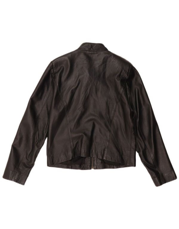 Damska kurtka skórzana typu Crop VINTAGE UK 14, średnia czarna skóra