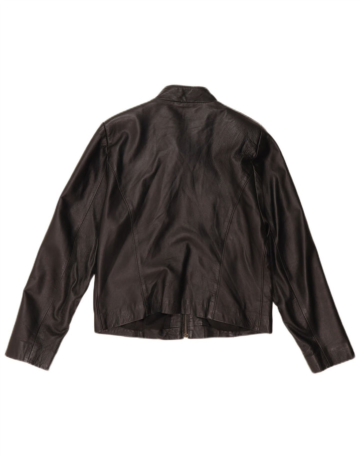 Damska kurtka skórzana typu Crop VINTAGE UK 14, średnia czarna skóra