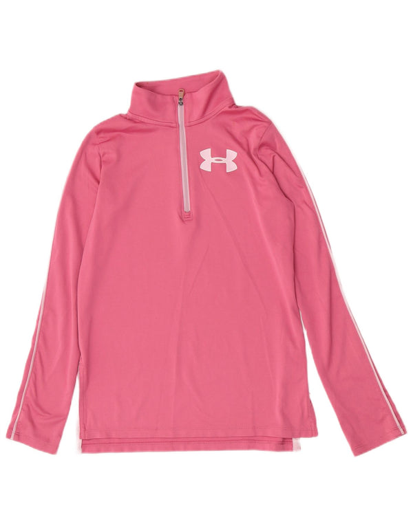 Dziewczęca koszulka z zamkiem i dekoltem Under Armour, długim rękawem, 9-10 lat, średni róż, sport
