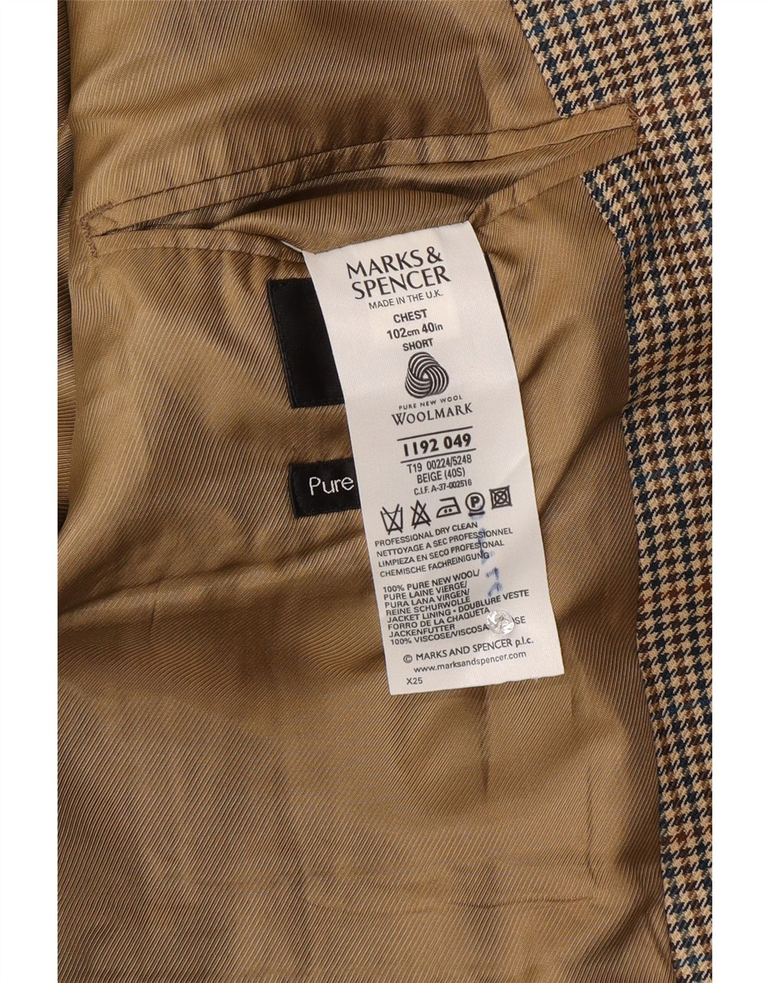 Marks & Spencer Męska marynarka zapinana na 2 guziki UK 40 Średnia beżowa wełna w kratkę