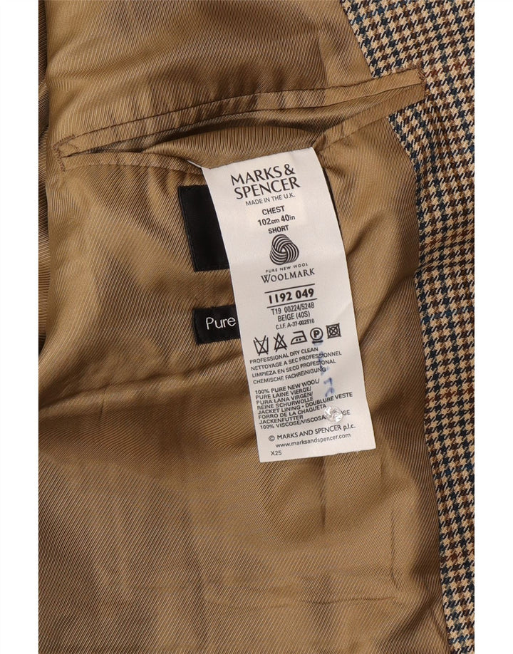 Marks & Spencer Męska marynarka zapinana na 2 guziki UK 40 Średnia beżowa wełna w kratkę
