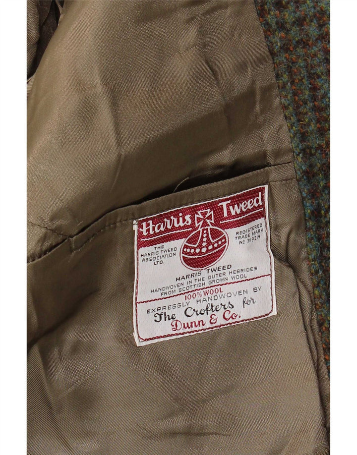 Męska marynarka zapinana na 3 guziki Harris Tweed UK 38 Medium Khaki w pepitkę