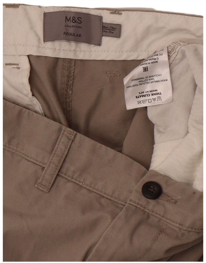 Męskie spodnie chino o regularnym kroju Marks & Spencer W34 L31 Szara bawełna