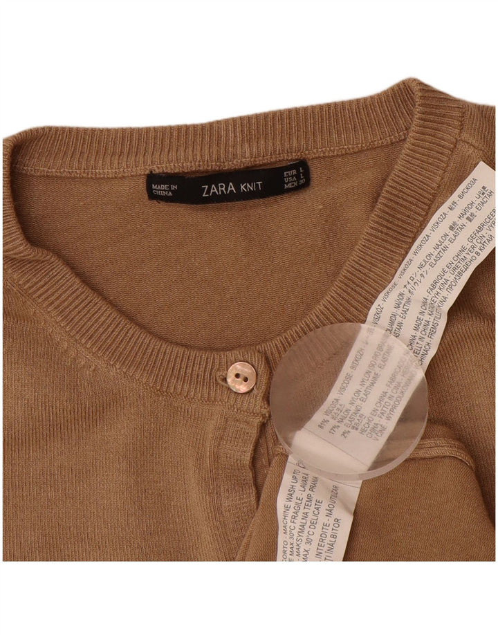ZARA Womens Cardigan Sweater UK 14 Large Brown Viscose