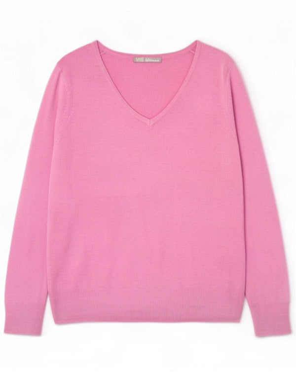 Marks & Spencer Damski sweter z dekoltem w kształcie litery V UK 14 Duży różowy akryl