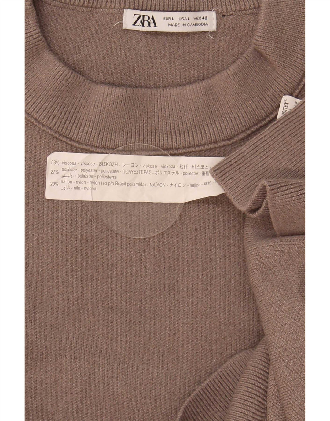Męski sweter Zara z okrągłym dekoltem, duży, brązowy, wiskoza