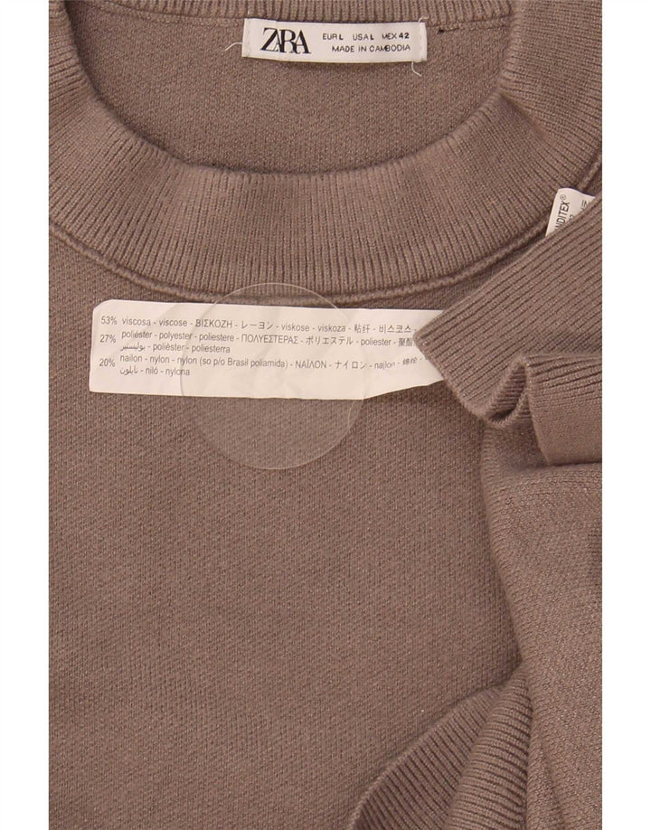 Męski sweter Zara z okrągłym dekoltem, duży, brązowy, wiskoza
