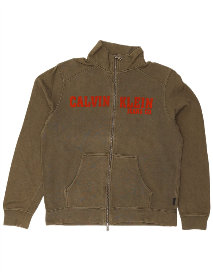 CALVIN KLEIN JEANS Męska kurtka dresowa z grafiką, duża, bawełniana w kolorze khaki