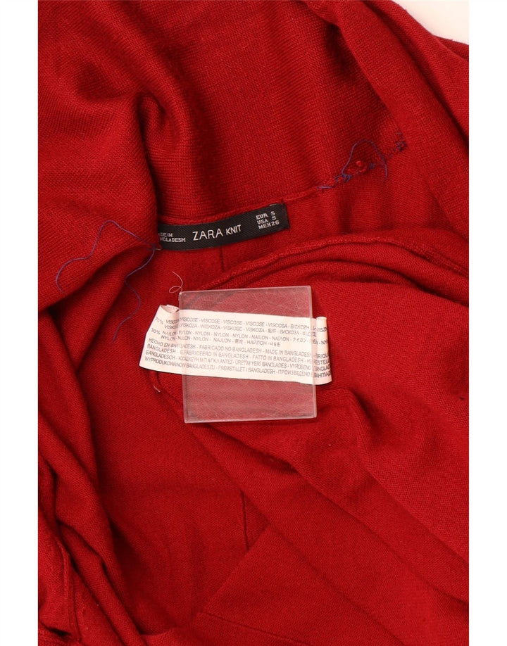 ZARA Womens Open Cardigan Sweater UK 10 Small Red Viscose