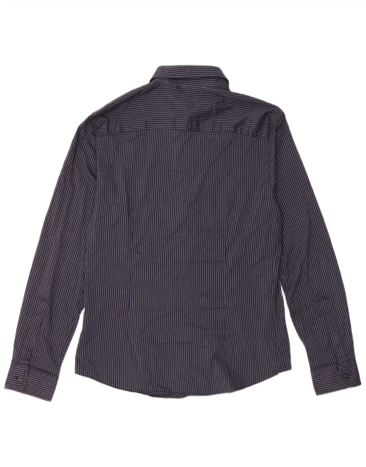 Męska koszula Armani w kratkę o regularnym kroju, duży, granatowy, poliester w paski