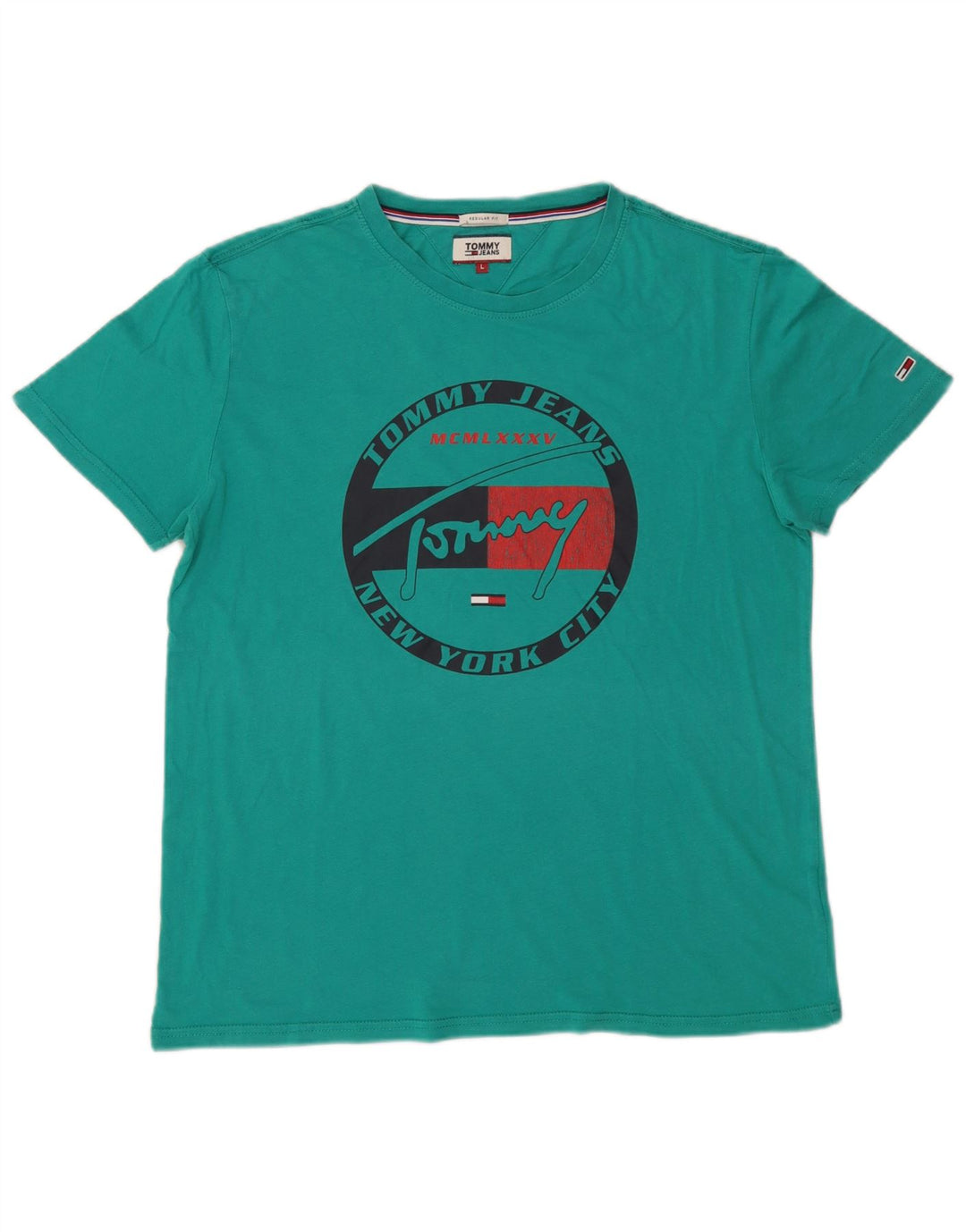 Męski T-shirt z grafiką o regularnym kroju Tommy Hilfiger, duży, turkusowy