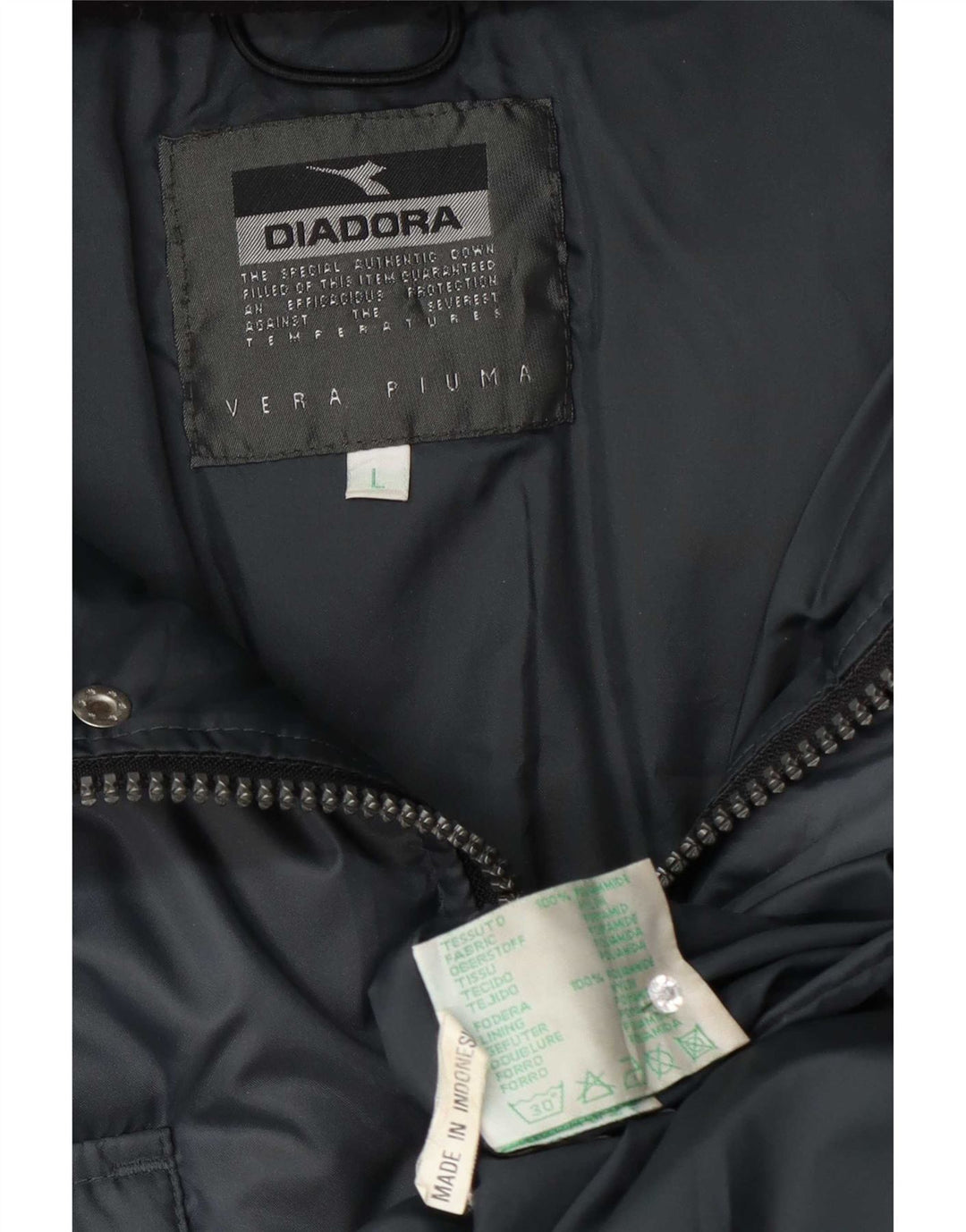 Męski ocieplany płaszcz z kapturem Diadora UK 40, duży, granatowy, poliamid