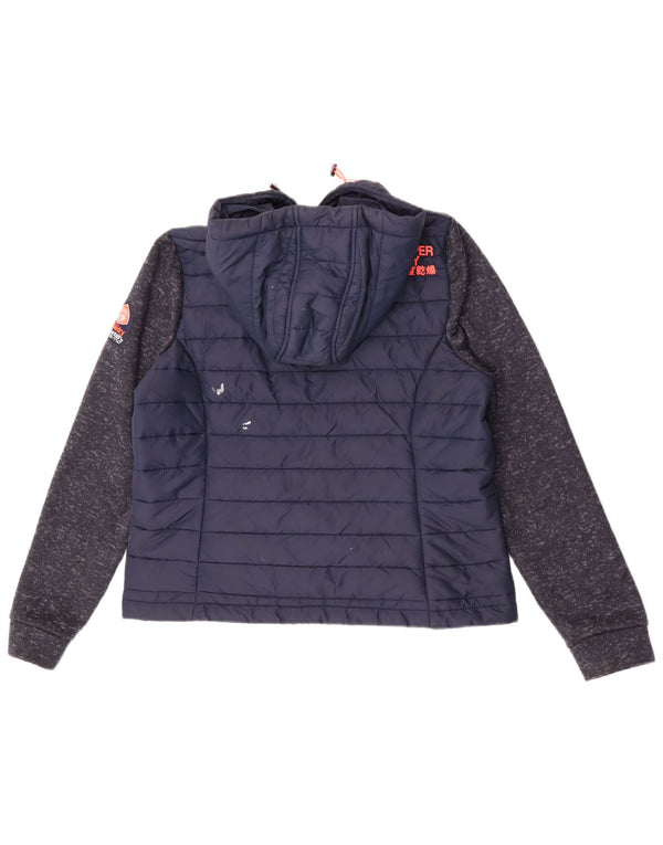 Superdry Womens Hooded Padded Jacket UK 18 XL Navy Blue Colourblock Nylon