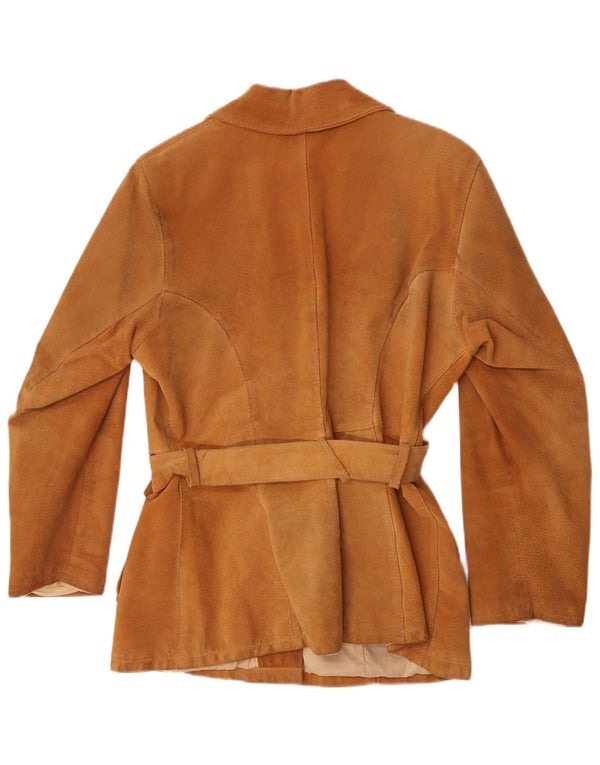 Vintage damska zamszowa kurtka UK 14, średnia brązowa skóra