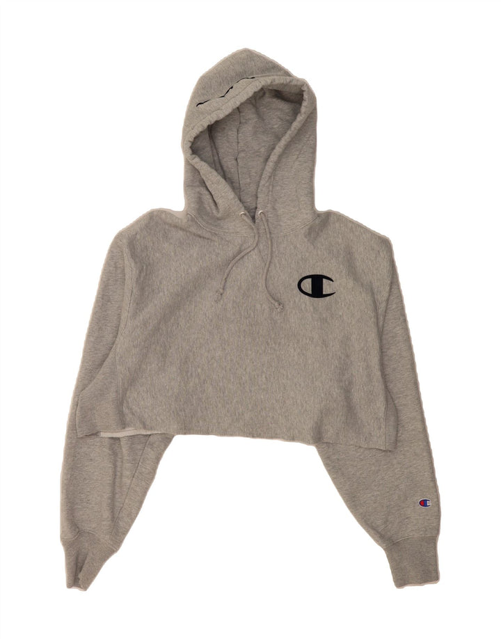 CHAMPION Womens Oversized Crop Graphic Sweatshirt Jumper UK 18 XL Grey Vintage Champion and Second-Hand Champion from Messina Hembry 