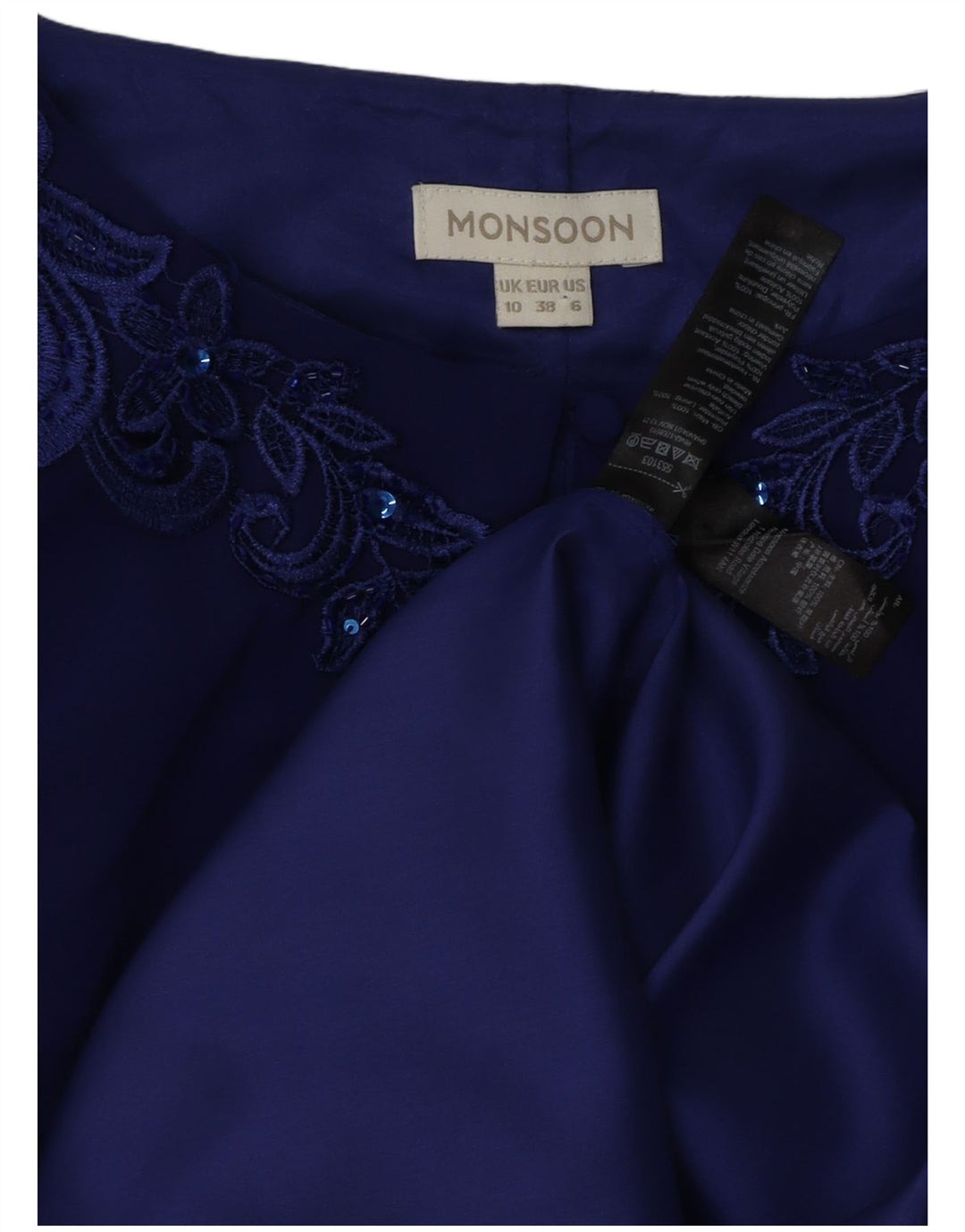 Damska sukienka typu shift bez rękawów MONSOON UK 10 Mały niebieski z kwiatowym octanem