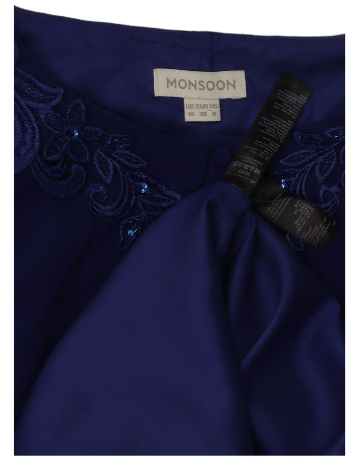 Damska sukienka typu shift bez rękawów MONSOON UK 10 Mały niebieski z kwiatowym octanem