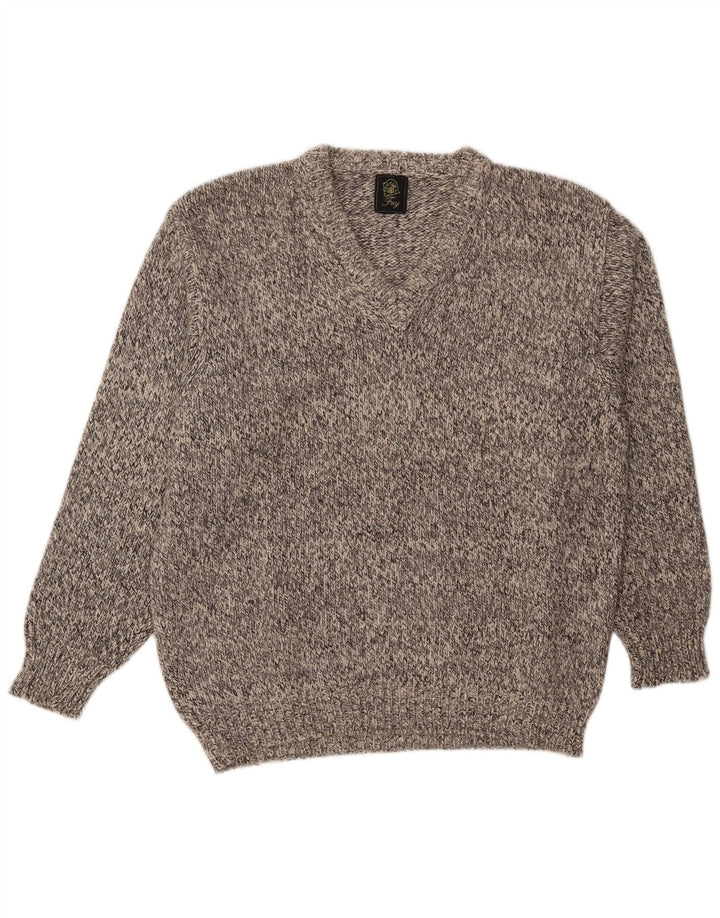 Męski sweter Fay z dekoltem w kształcie litery V, 2XL, szary, wełniany w cętki
