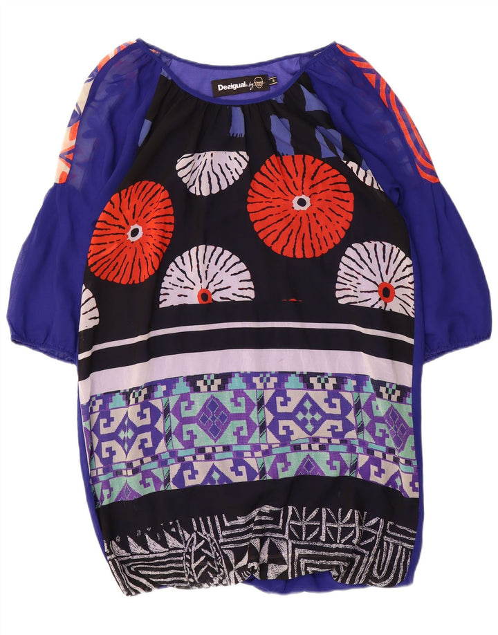 Desigual damska graficzna sukienka kaftan z rękawem 3/4 UK 14, średni niebieski patchwork