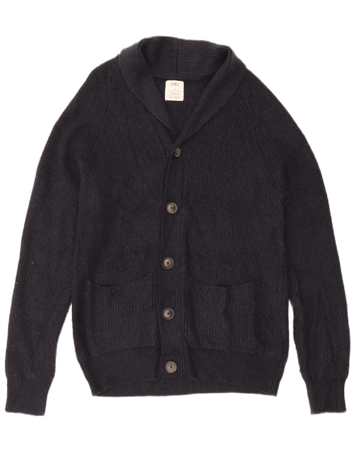 Marks & Spencer Męski sweter rozpinany, mały, granatowy, poliamid