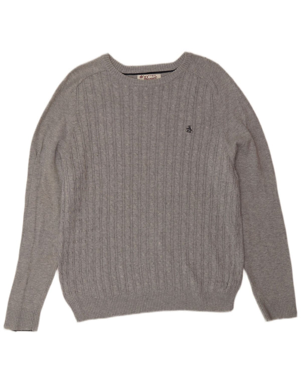 Męski sweter z dekoltem w łódkę Penguin, średnioszary, bawełniany