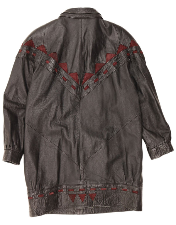 VINTAGE Womens Oversized Leather Coat IT 40 Small Black Leather