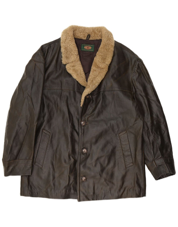 LAVORAZIONE ARTIGIANALE Męska kurtka skórzana UK 40 Duża brązowa skóra