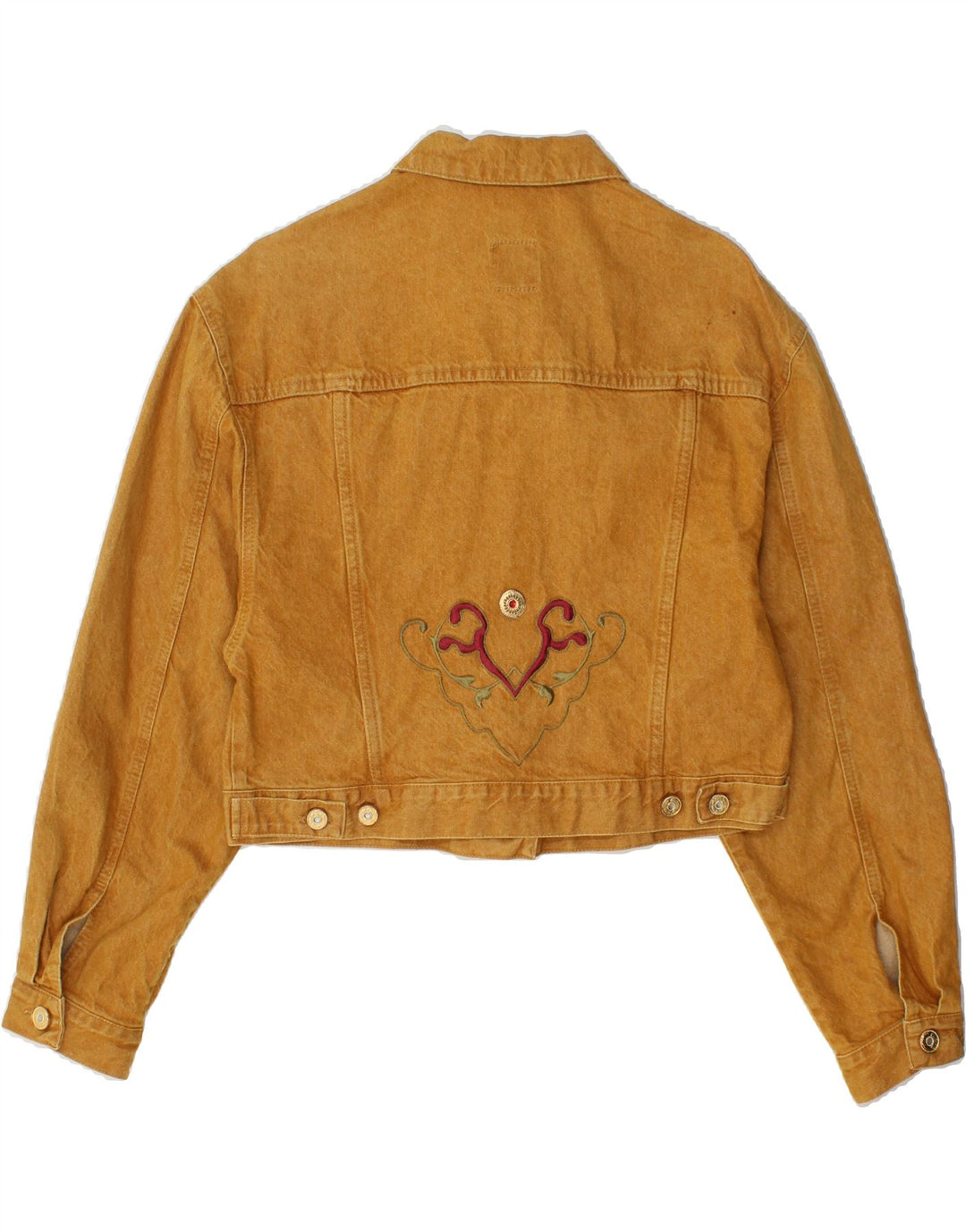STEFANEL Womens Graphic Crop Denim Jacket UK 14 Large Beige Cotton Vintage Stefanel and Second-Hand Stefanel from Messina Hembry 
