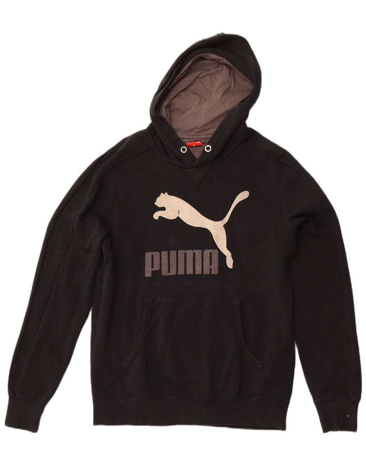 Męski sweter z kapturem i grafiką PUMA, średni czarny, bawełniany, sportowy