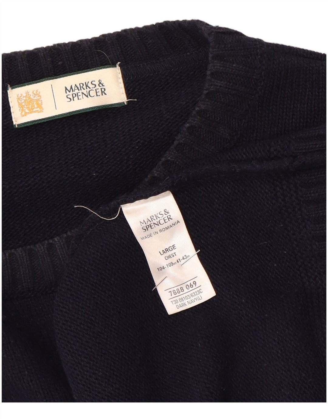 Marks & Spencer Męski sweter z dekoltem w łódkę, duży, granatowy, akrylowy