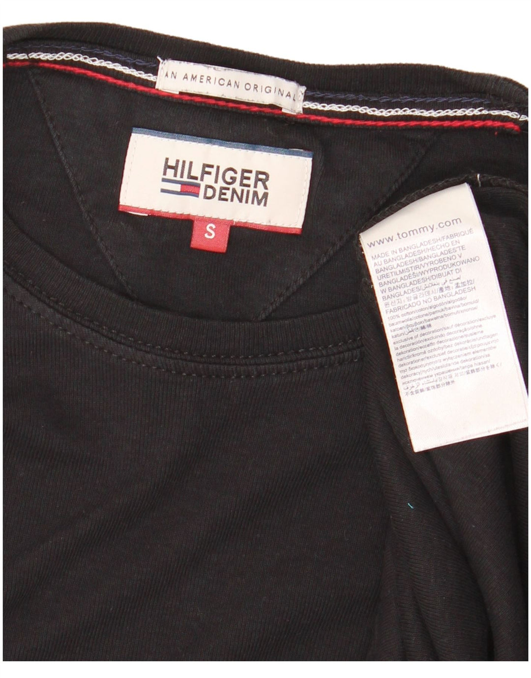 TOMMY HILFIGER Męski top z długim rękawem, mały, czarny, bawełniany