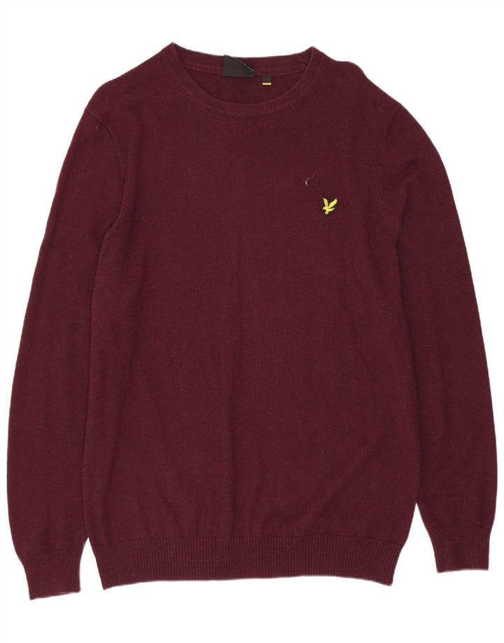Męski sweter z okrągłym dekoltem LYLE & SCOTT, duży, bordowy, bawełniany
