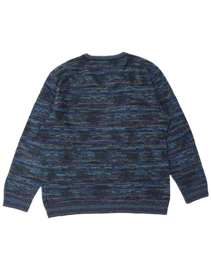 GIANNI SGARBI Męski sweter z dekoltem w kształcie litery V IT 52, duży, niebieski, wełniany w cętki