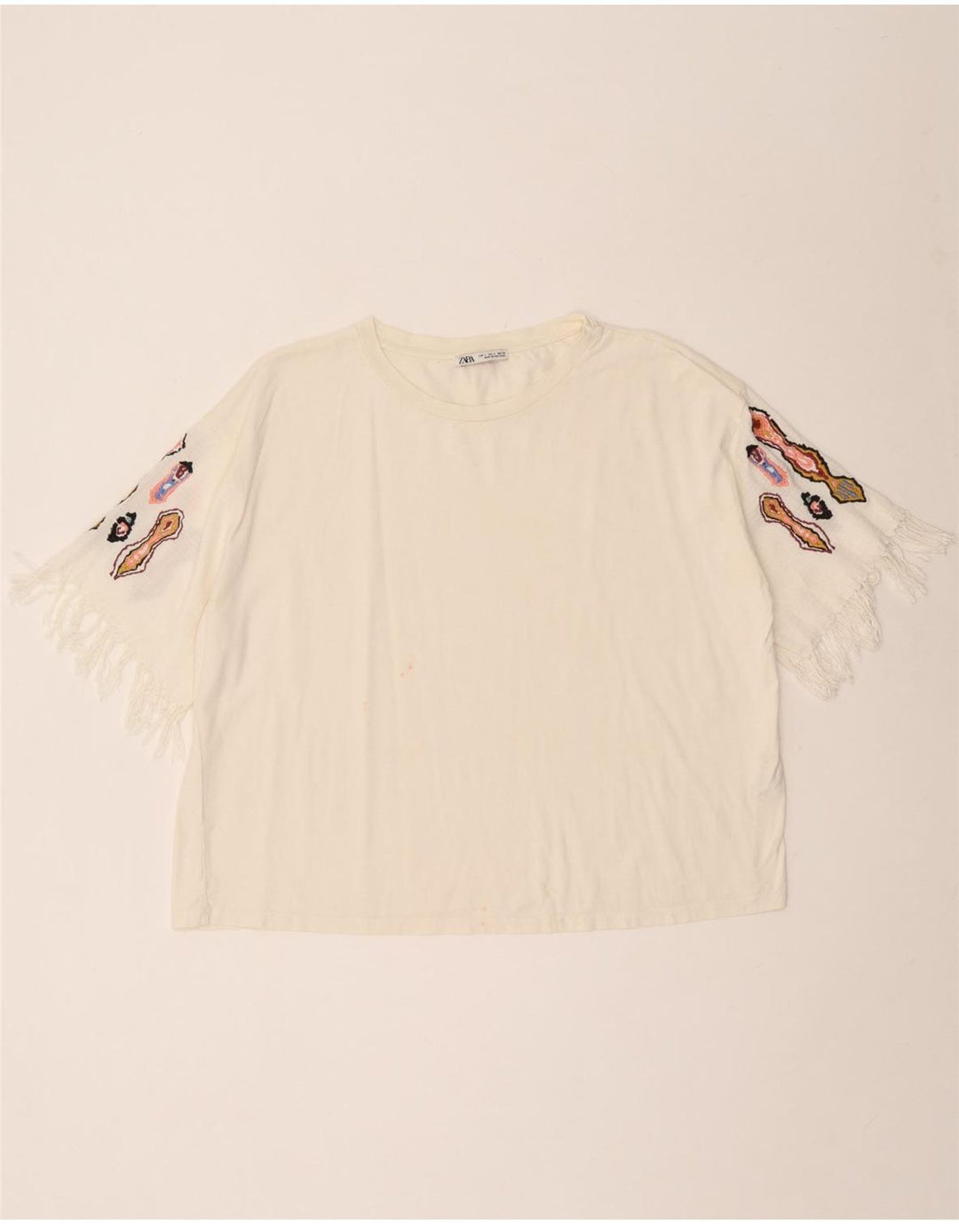 T-shirt damski Zara Top UK 16, duży, biały, bawełniany