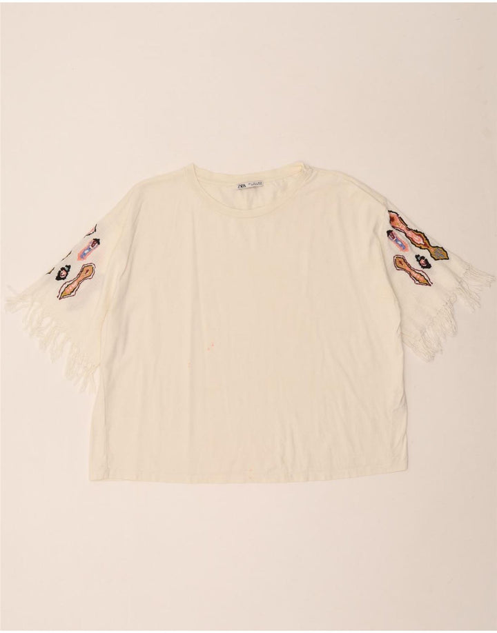 T-shirt damski Zara Top UK 16, duży, biały, bawełniany