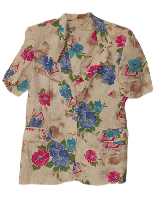 Vintage Womens Short Sleeve Cardigan Top IT 44 Medium Beige Floral