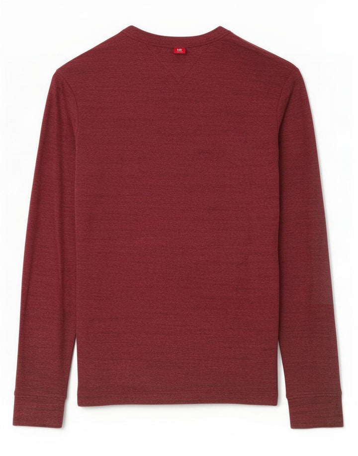 Męski top Tommy Hilfiger z długim rękawem, średniej wielkości bordowy, bawełniany nakrapiany