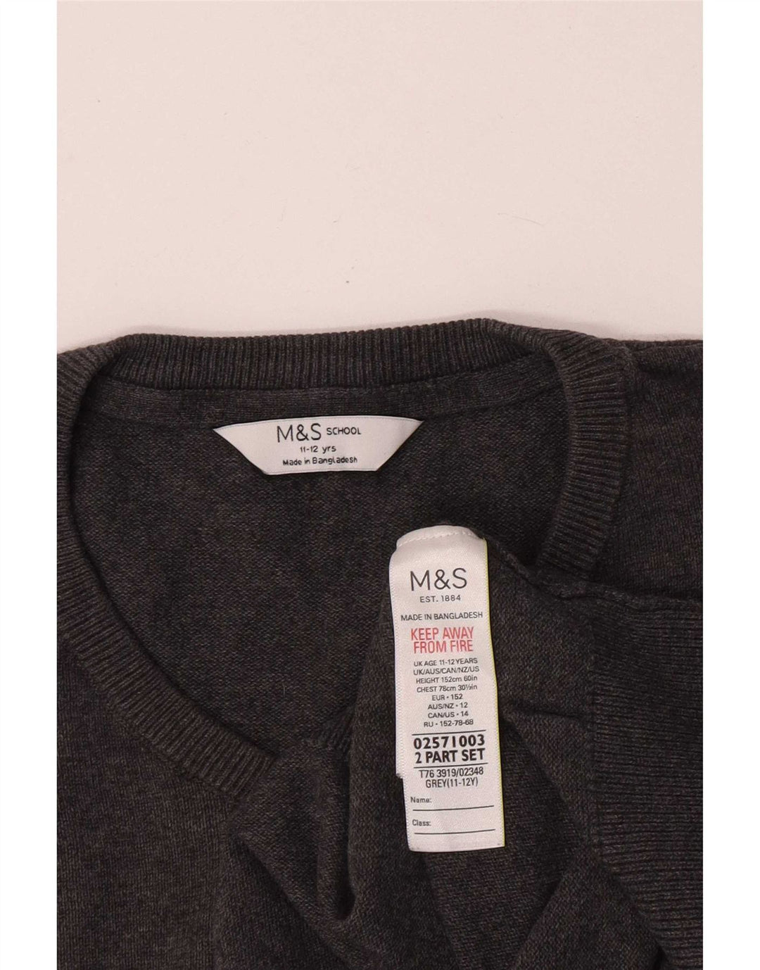 Marks & Spencer Chłopięcy sweter z dekoltem w kształcie litery V, 11-12 lat, szary, bawełniany