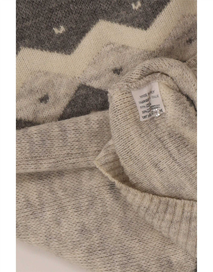 Vintage męski sweter z okrągłym dekoltem EU 50, średnioszary, klasyczny, z blokami kolorów