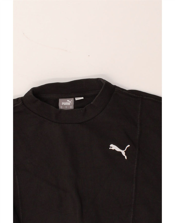 PUMA Womens Oversized Crop Sweatshirt Jumper UK 6 XS Black Vintage Puma and Second-Hand Puma from Messina Hembry 